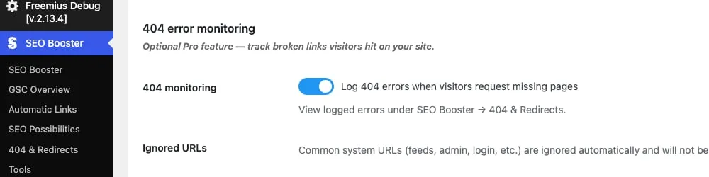 Indstillinger for 404-overvågning