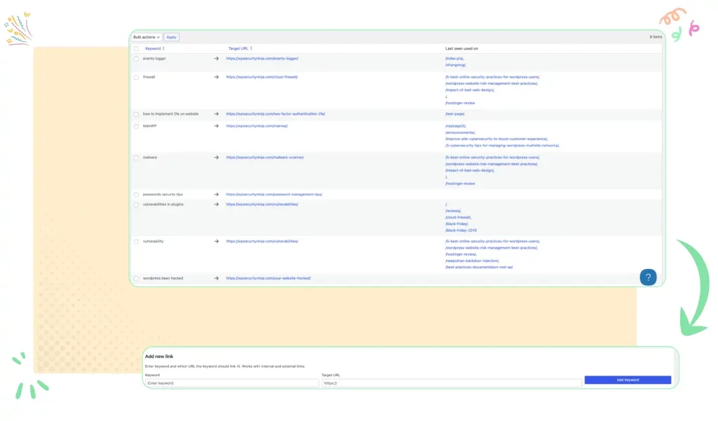 SEO Booster automatisk linking admin-side