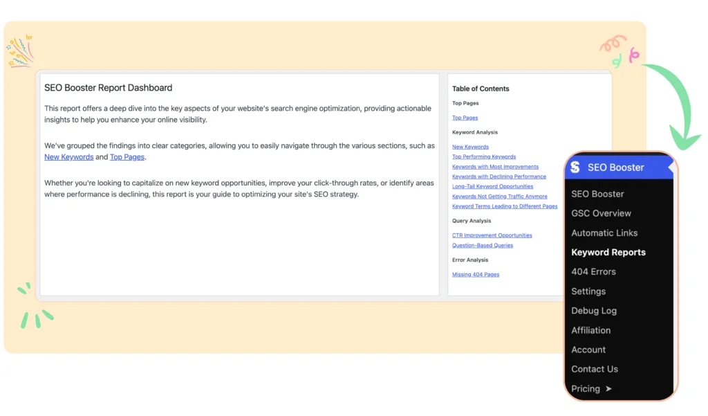 Keyword insights på tværs af SEO Booster