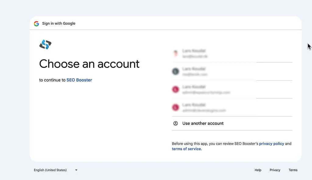 Vælg konto hos Google