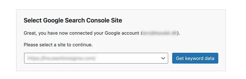 Vælg Google Search Console-site
