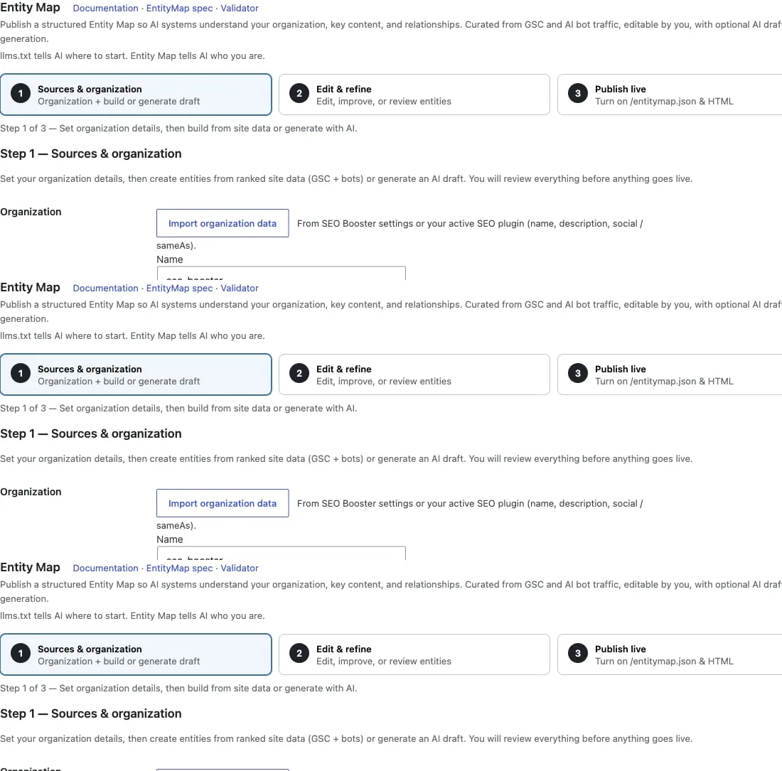 Entity Map Sources & organization step