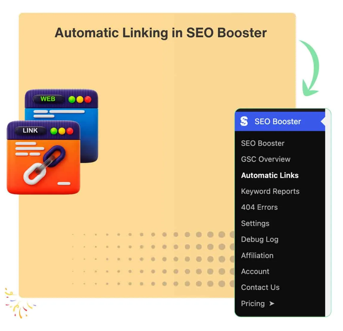 Dashboard for automatiske links i SEO Booster
