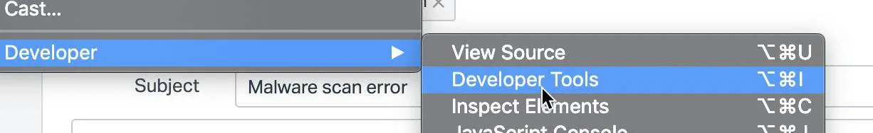Find Developer Tools i Chrome på Mac