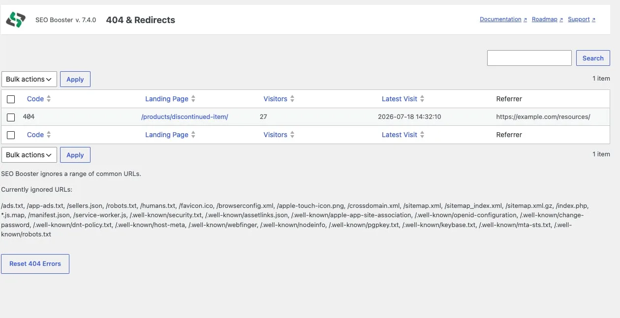 404-overvågning i SEO Booster