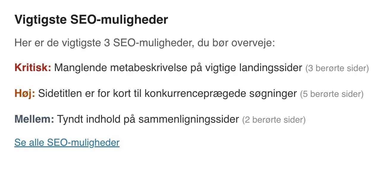 Danske SEO-muligheder i den ugentlige mail