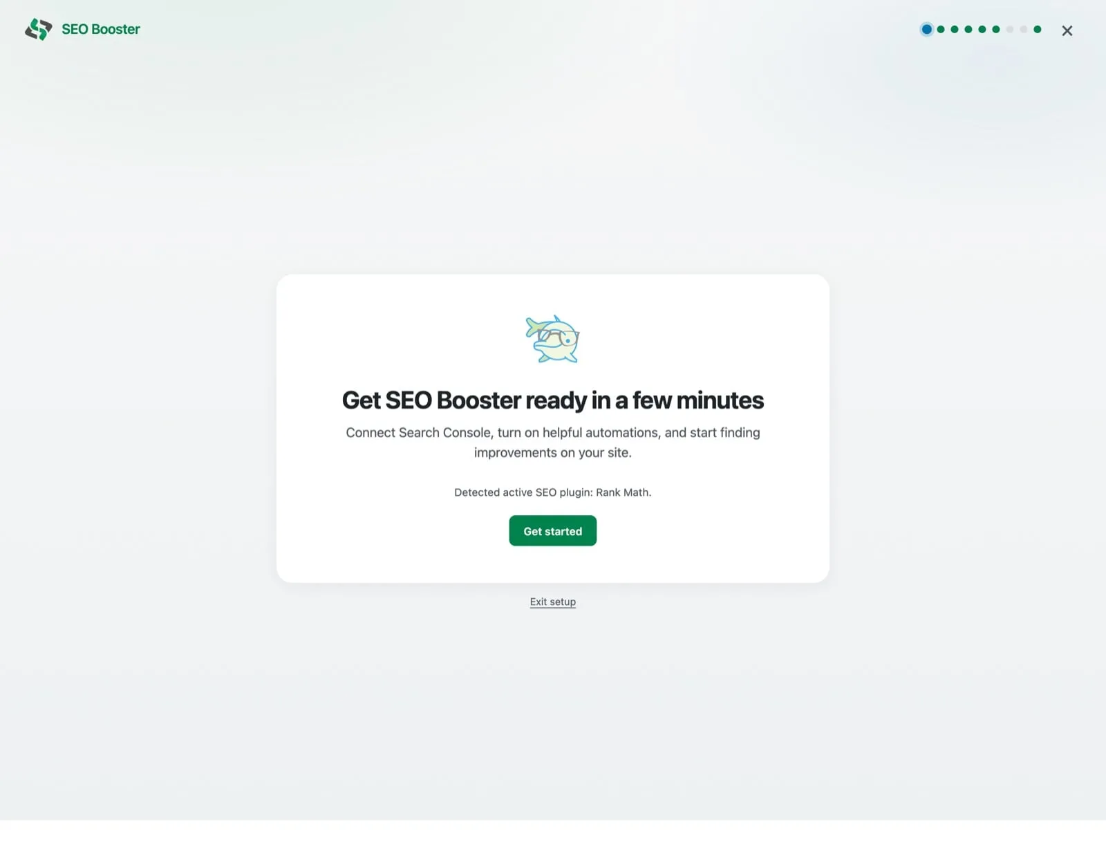 SEO Booster Setup Wizard welcome screen, get SEO Booster ready in a few minutes