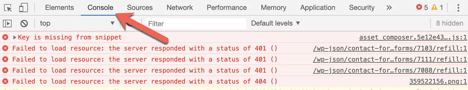 Chrome DevTools Console-fanen i browseren