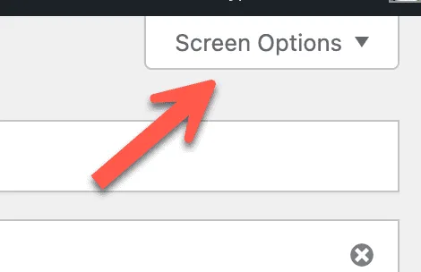 Pil der peger på Screen Options i WordPress
