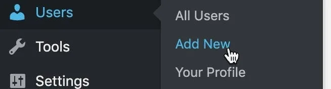 Add New User i WordPress-menuen
