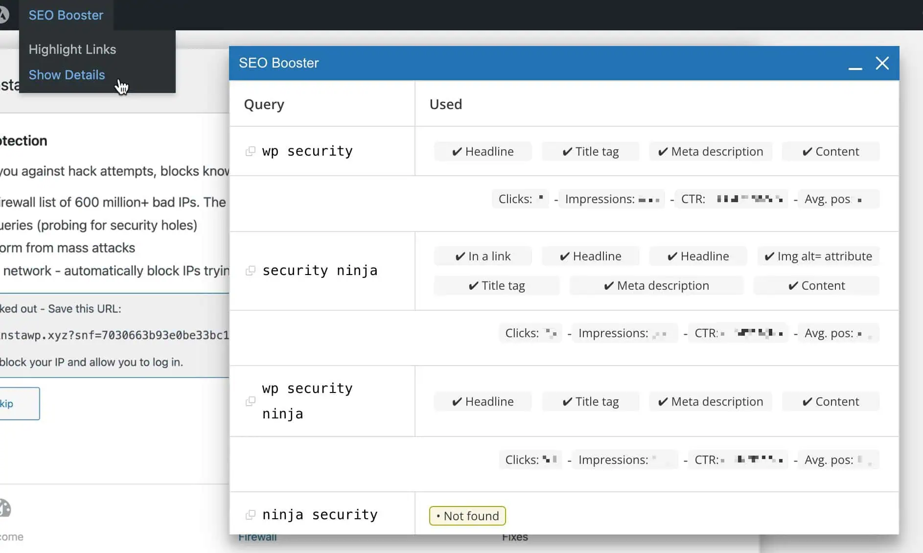 Show keyword details