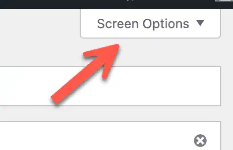 Arrow pointing to Screen Options in WordPress